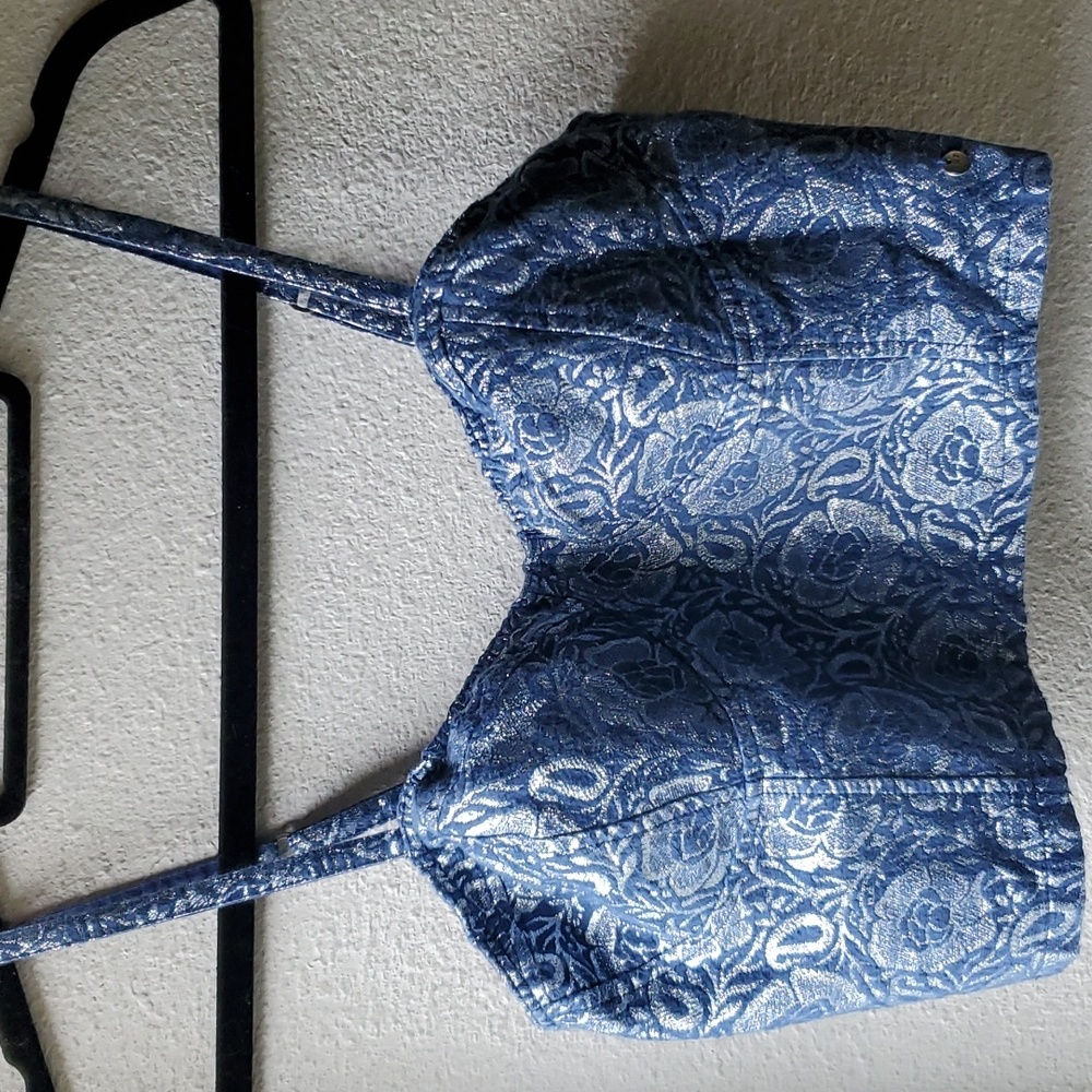 Bustier Style Bralet Crop Top Metallic Abstract Paisley Floral Spaghetti Strap